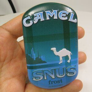 Camel Snus Frost Metal Tin blue/green, curved EMPTY Tobacco memorabilia